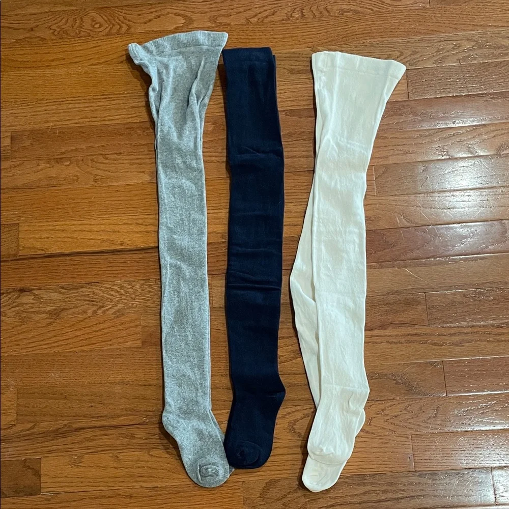 Girls 3 pack of 12/14 Gray, Black, and Cream Stockings NWOT